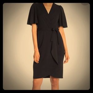 Donna Morgan Short Flutter Sleeve Faux Wrap Dress